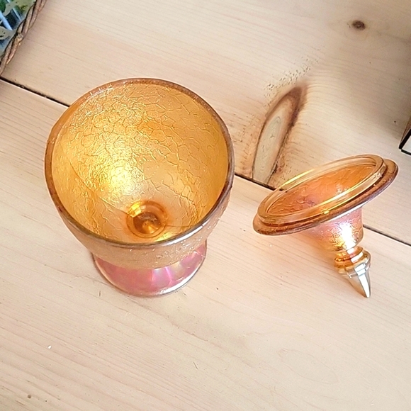 Vintage Depression Glass Amber Iridescent Textured Candy Dish - Picture 3 of 5